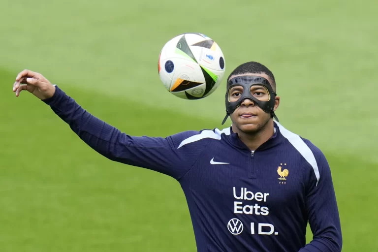 Mbappé Prepares with Mask for France vs. Poland at Euro 2024